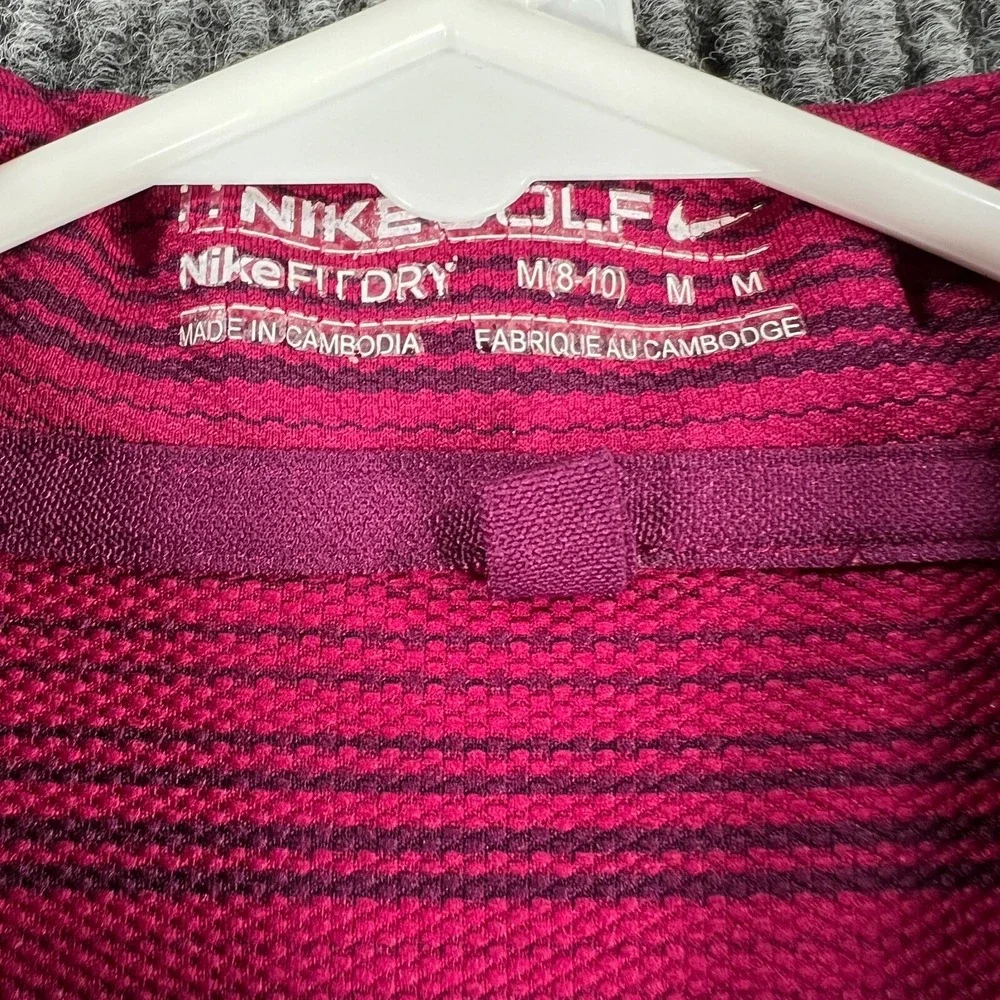 Nike Polo Shirt Womens Medium Purple Striped Short Sleeve Golf Casual Light